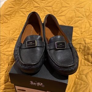 Coach Black Pebbled Leather Driving Shoes with Gold Accent